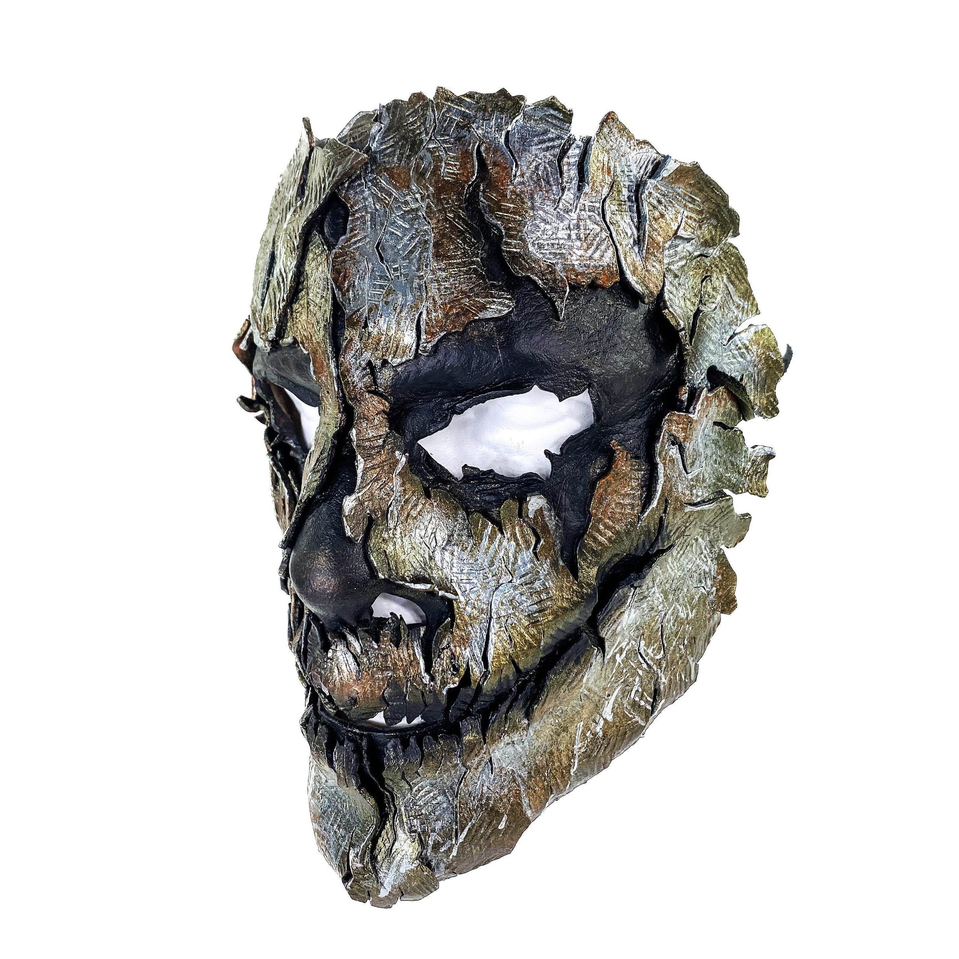 Genuine Leather Mask - Shattered Metal Paint - Handmade Full Face Cover for Halloween, Performance or Cosplay Costume - 