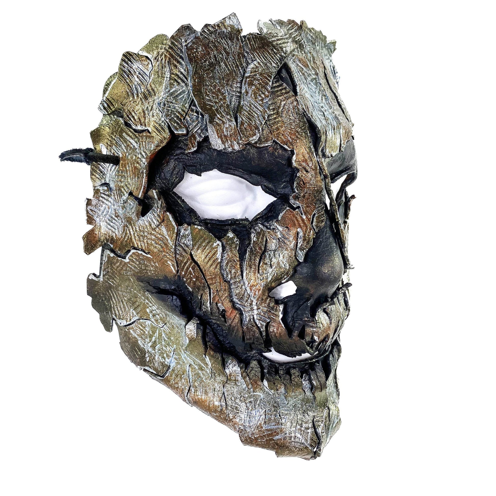 Genuine Leather Mask - Shattered Metal Paint - Handmade Full Face Cover for Halloween, Performance or Cosplay Costume - 