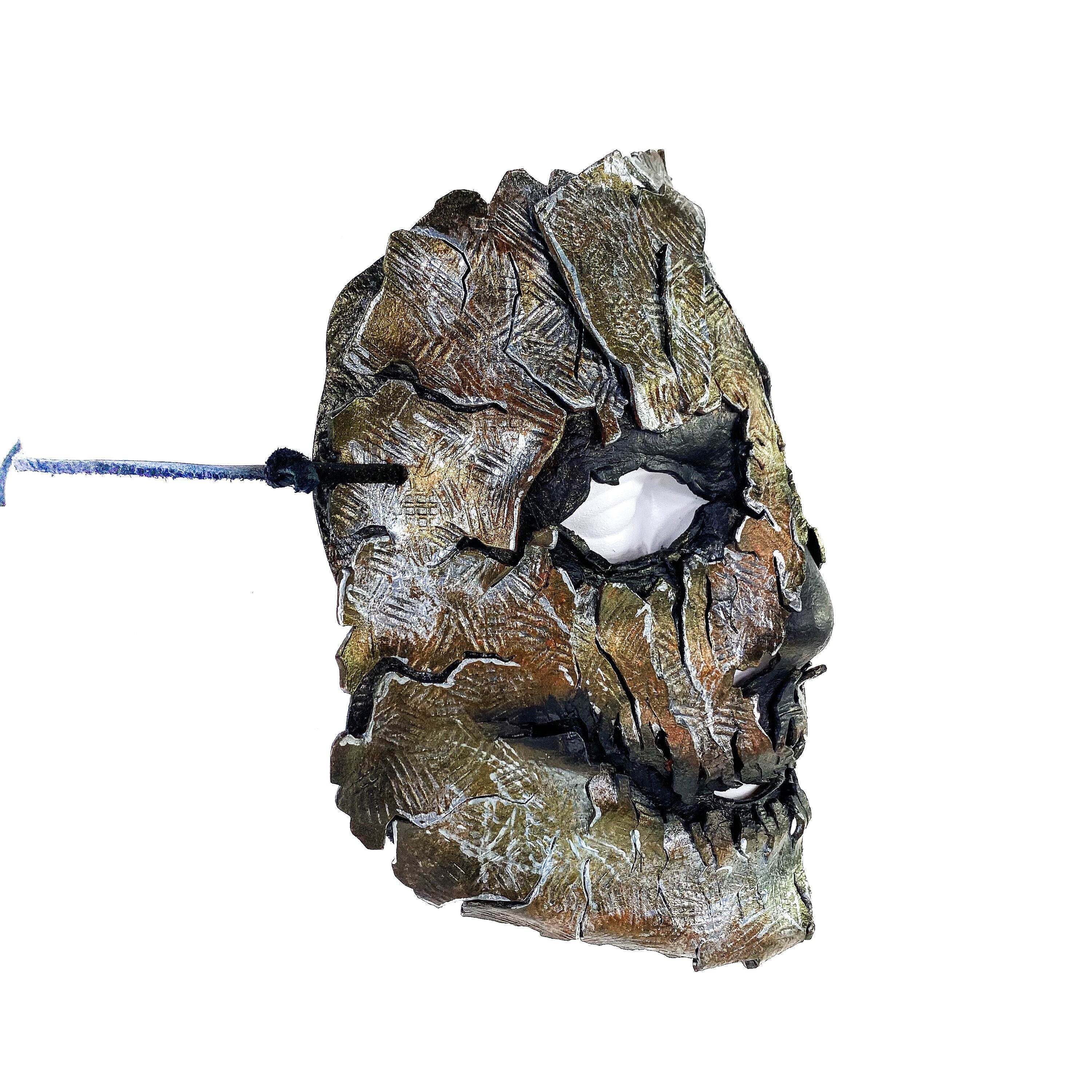 Genuine Leather Mask - Shattered Metal Paint - Handmade Full Face Cover for Halloween, Performance or Cosplay Costume - 