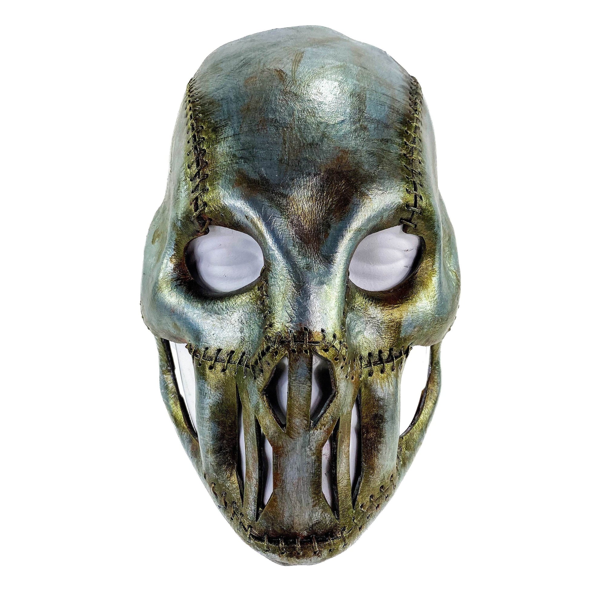 Invader - Genuine Leather Mask in Corroded Metallic Paint - Handmade Full Face Cover for Halloween, Performance or Cosplay - 