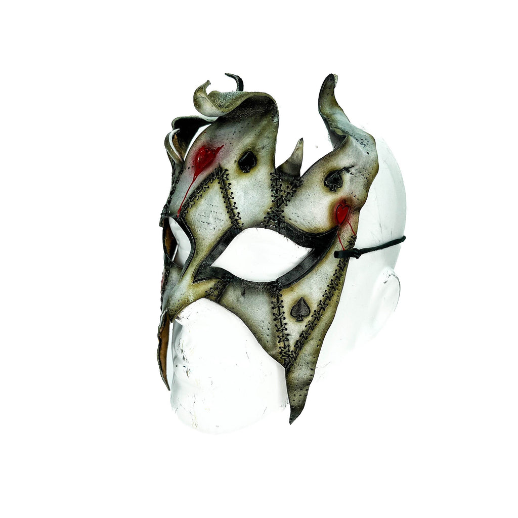 Grungy Joker Jester Handmade Genuine Leather Mask in Red - 