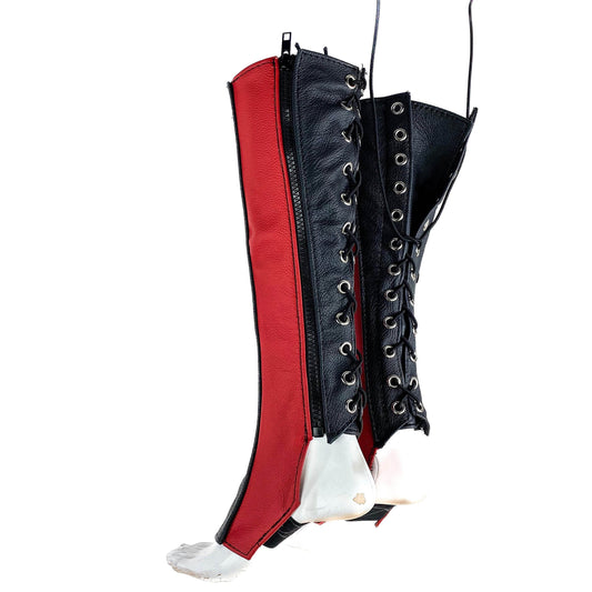 Genuine All Leather Kick Guards - Trapeze Boots - Zipper and Lace Closure - Aerial Boots/Gaiters - for Acrobatics, Costume, Wrestling - 