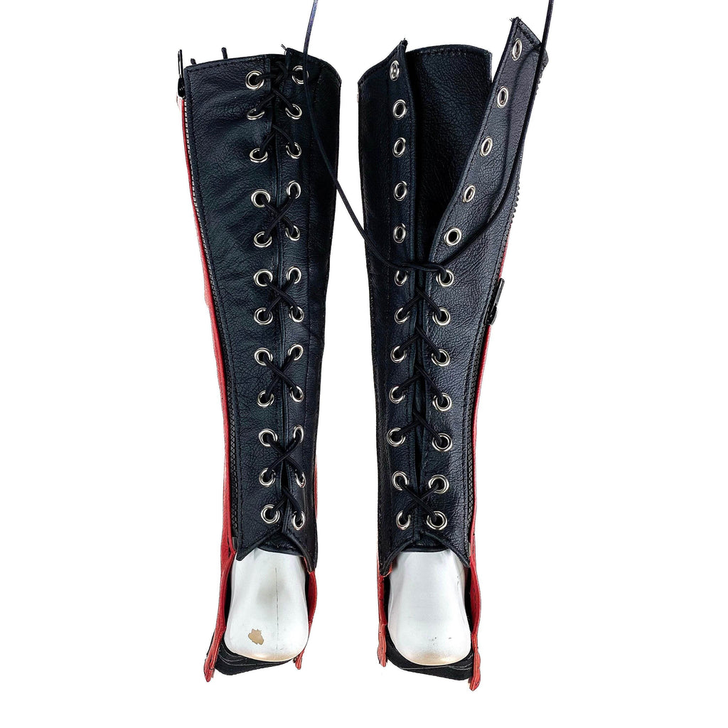 Genuine All Leather Kick Guards - Trapeze Boots - Zipper and Lace Closure - Aerial Boots/Gaiters - for Acrobatics, Costume, Wrestling - 