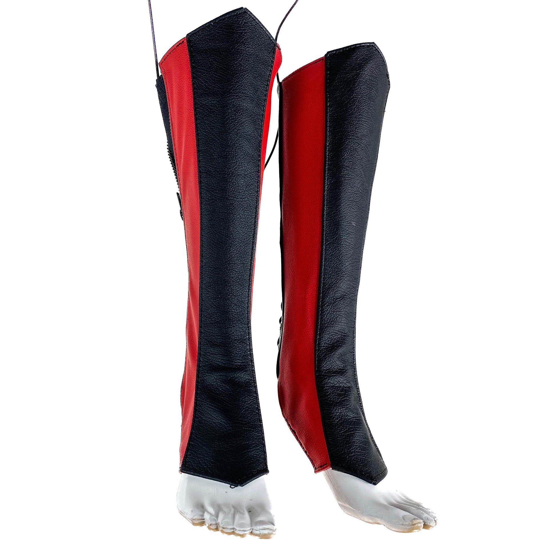 Genuine All Leather Kick Guards - Trapeze Boots - Zipper and Lace Closure - Aerial Boots/Gaiters - for Acrobatics, Costume, Wrestling - 