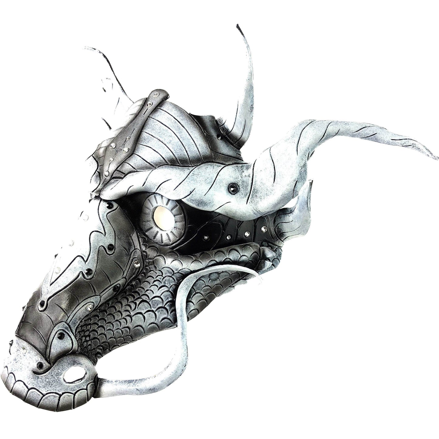 Grey Ancient Dragon Leather Mask with Swarovski Crystals - 