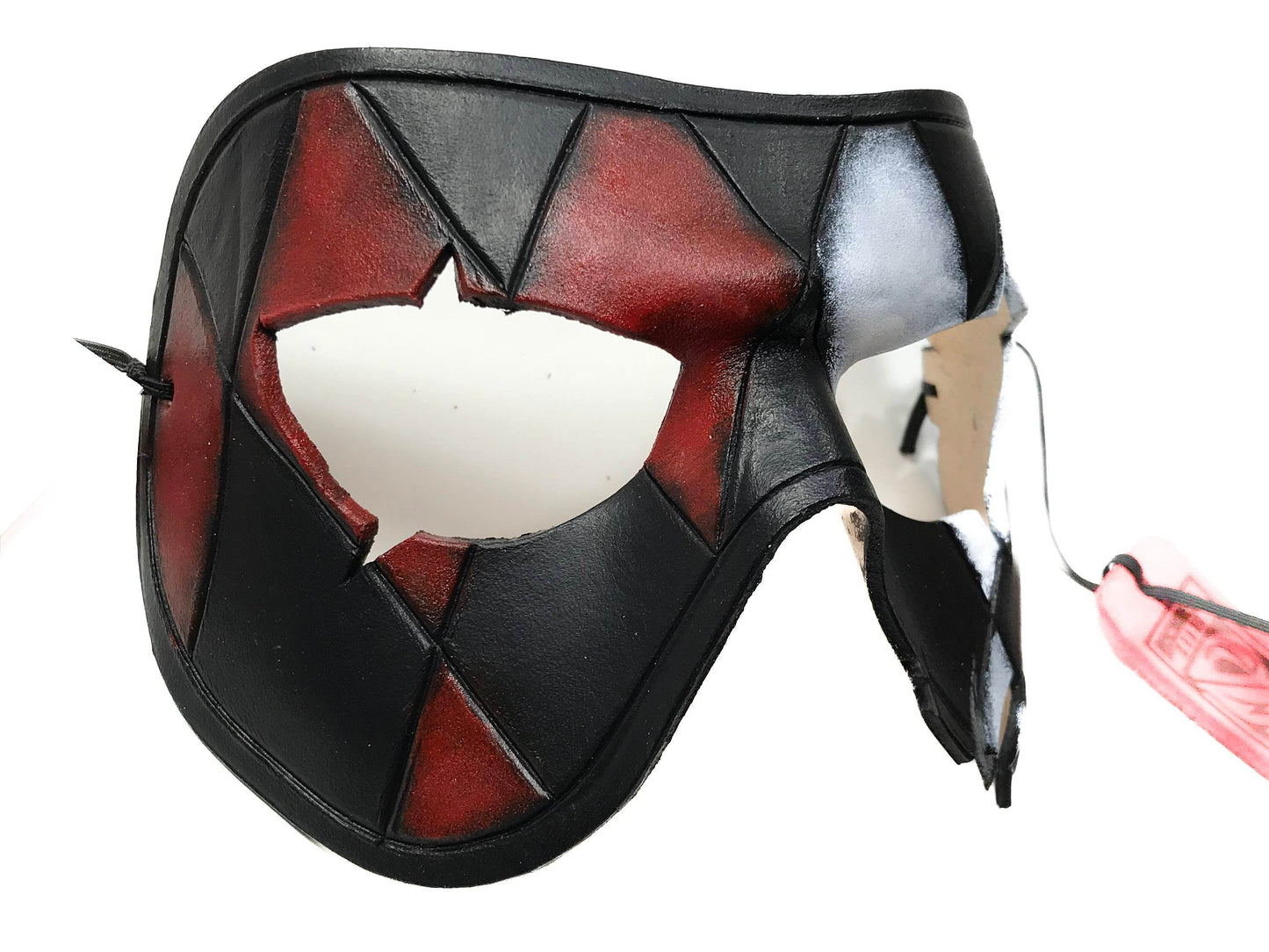 Harlequin Handmade Genuine Leather Mask in Red White Black and Gold - 