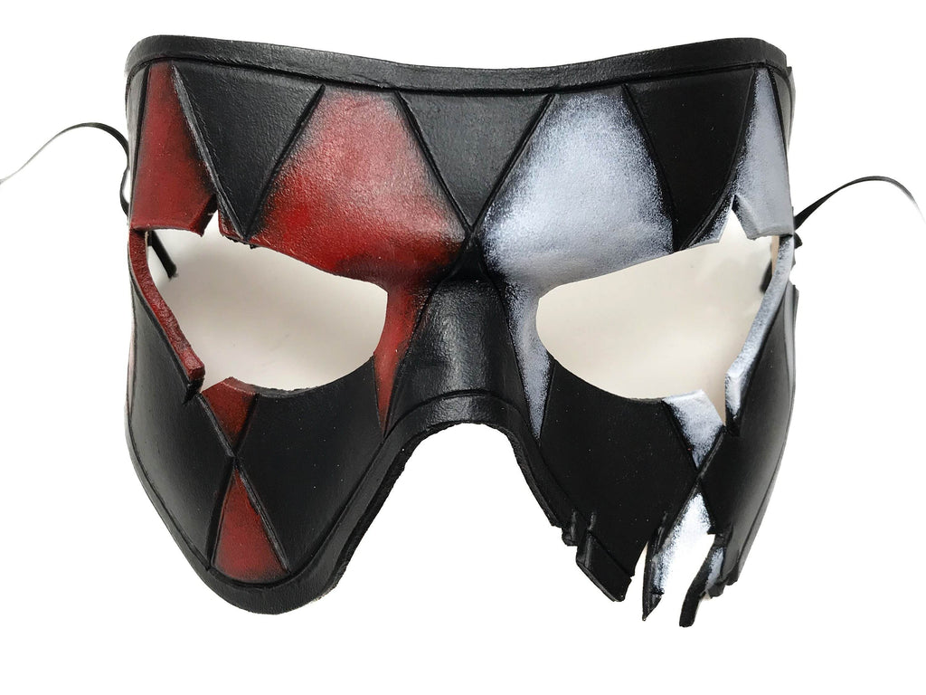 Harlequin Handmade Genuine Leather Mask in Red White Black and Gold - 