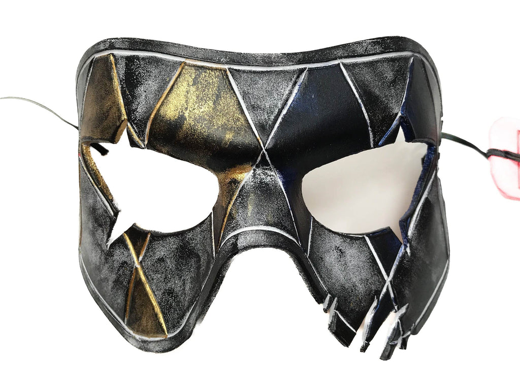 Harlequin Handmade Genuine Leather Mask in Blue White Black and Gold - 