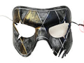 Harlequin Handmade Genuine Leather Mask in Blue White Black and Gold - 