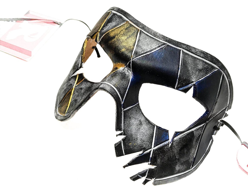 Harlequin Handmade Genuine Leather Mask in Blue White Black and Gold - 