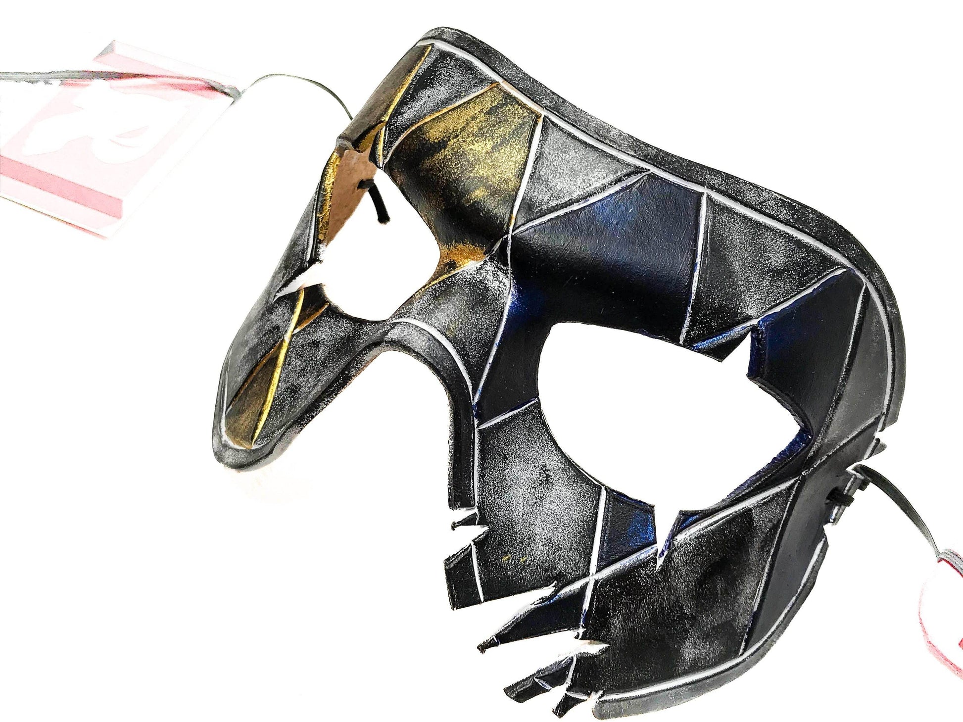 Harlequin Handmade Genuine Leather Mask in Blue White Black and Gold - 