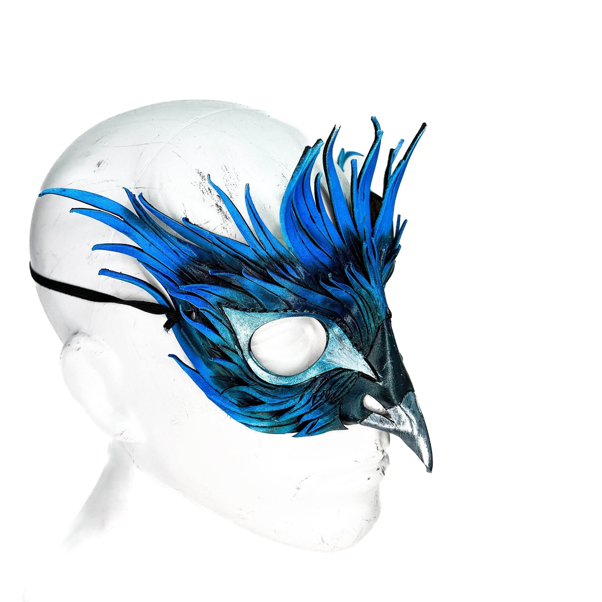 Layered Blue Phoenix Handmade Genuine Leather Mask - 