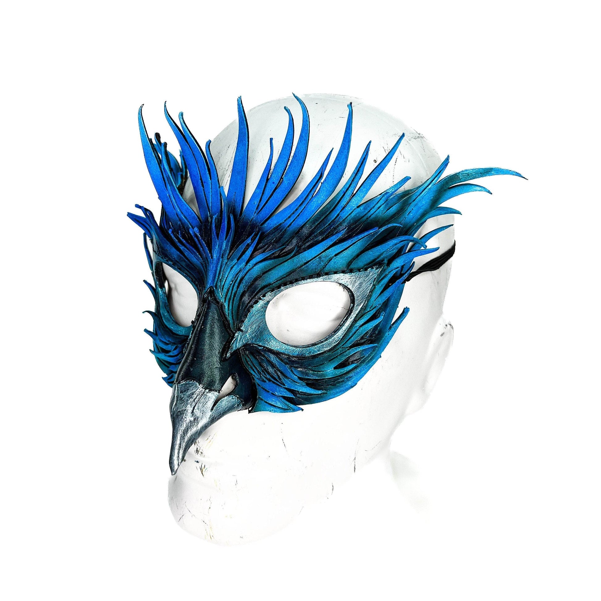 Layered Blue Phoenix Handmade Genuine Leather Mask - 