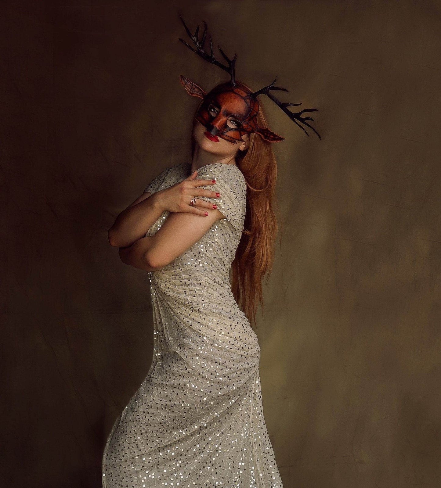 Geometric Buck Deer Genuine Leather Mask - 