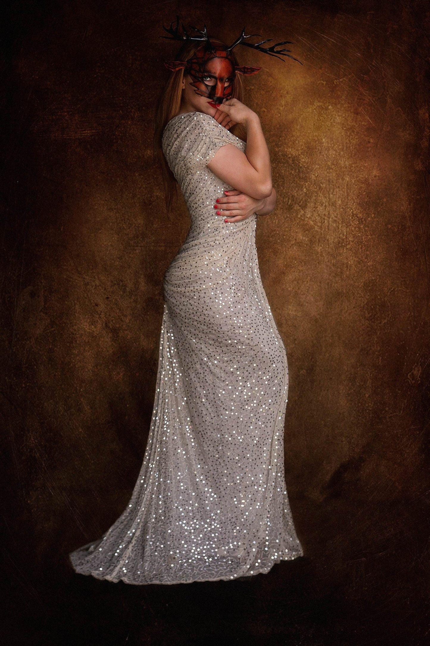 Geometric Buck Deer Genuine Leather Mask - 