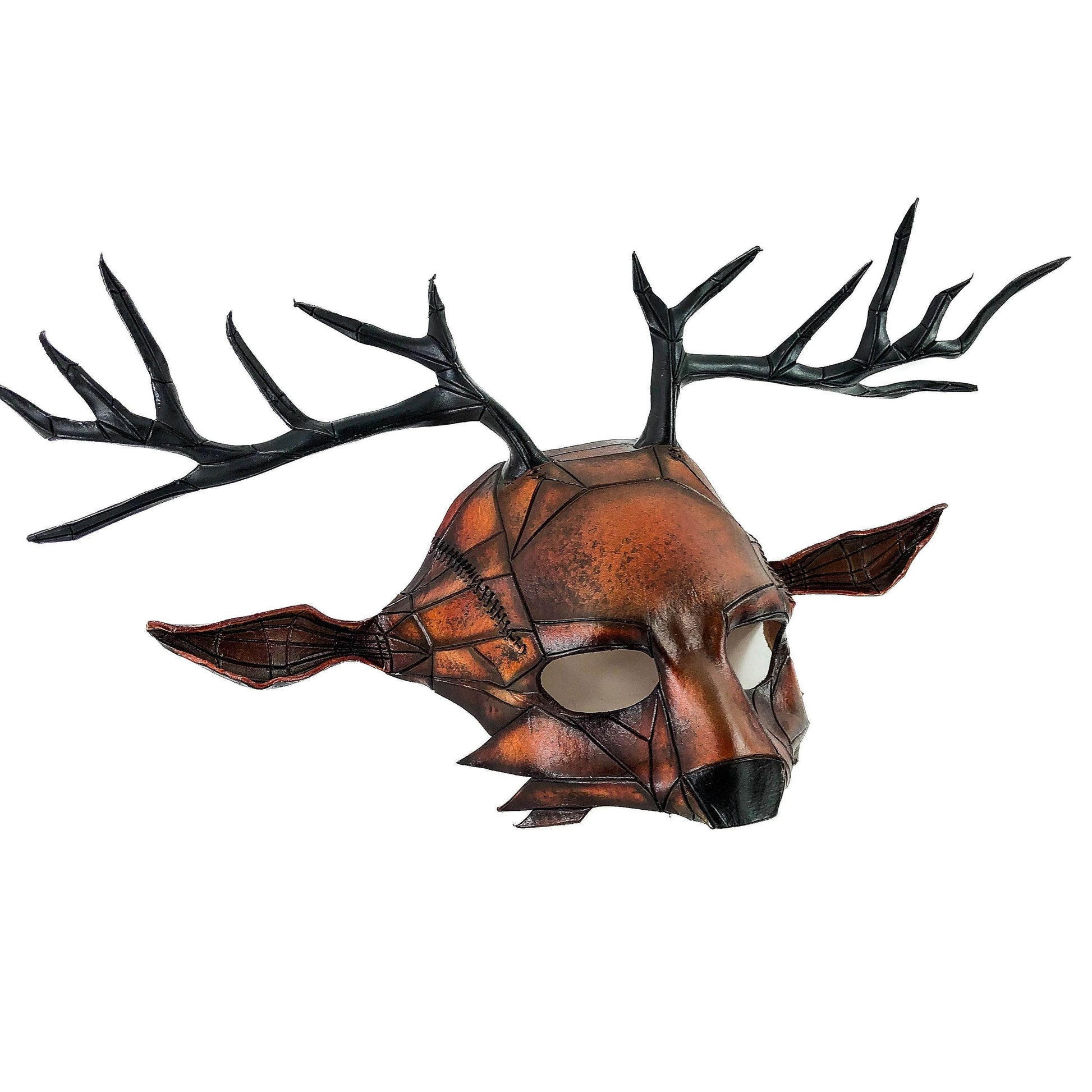 Geometric Buck Deer Genuine Leather Mask - 
