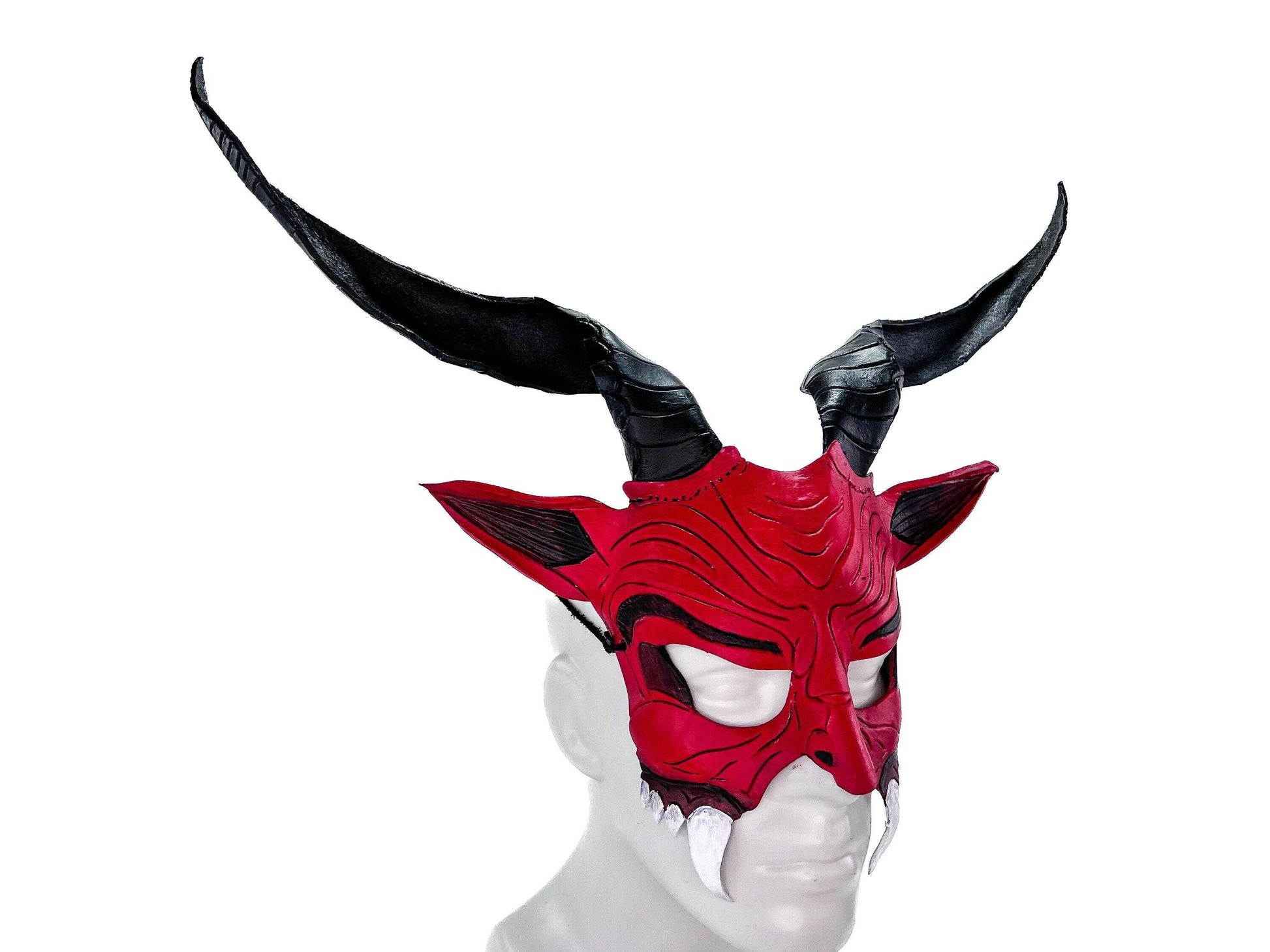 Krampus Handmade Genuine Leather Mask for Masquerade Cosplay or Halloween Costumes - 
