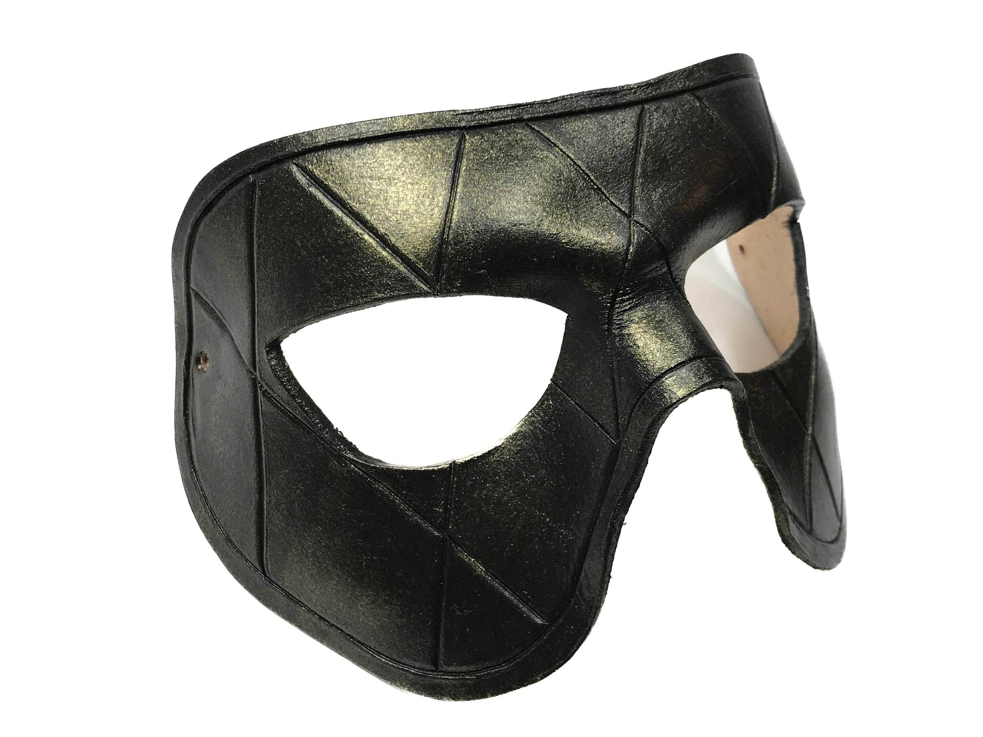 Harlequin Handmade Genuine Leather Mask in Black with Gold Hues - 