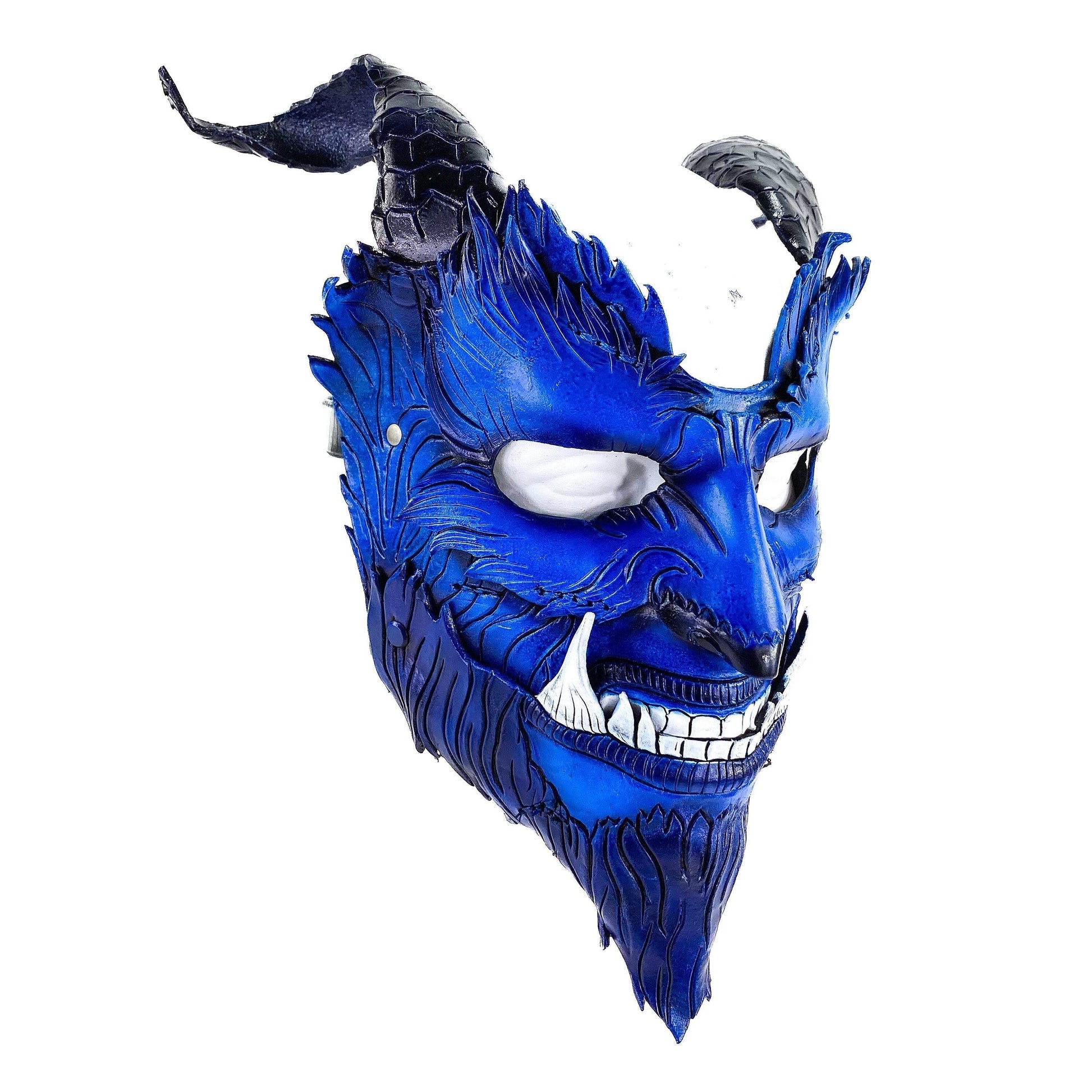 The Beast - Handmade Genuine Leather Mask with Horns in Natural Colors - 