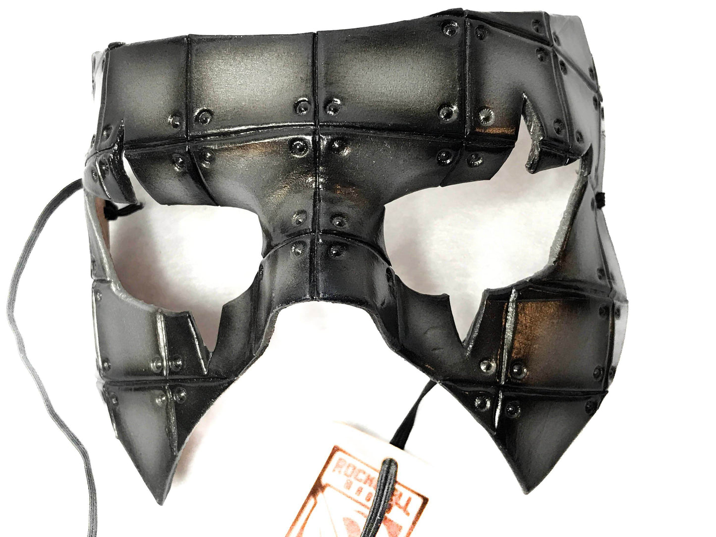 Silver Handmade Genuine Leather Mask in Rusted Steel Pattern - 