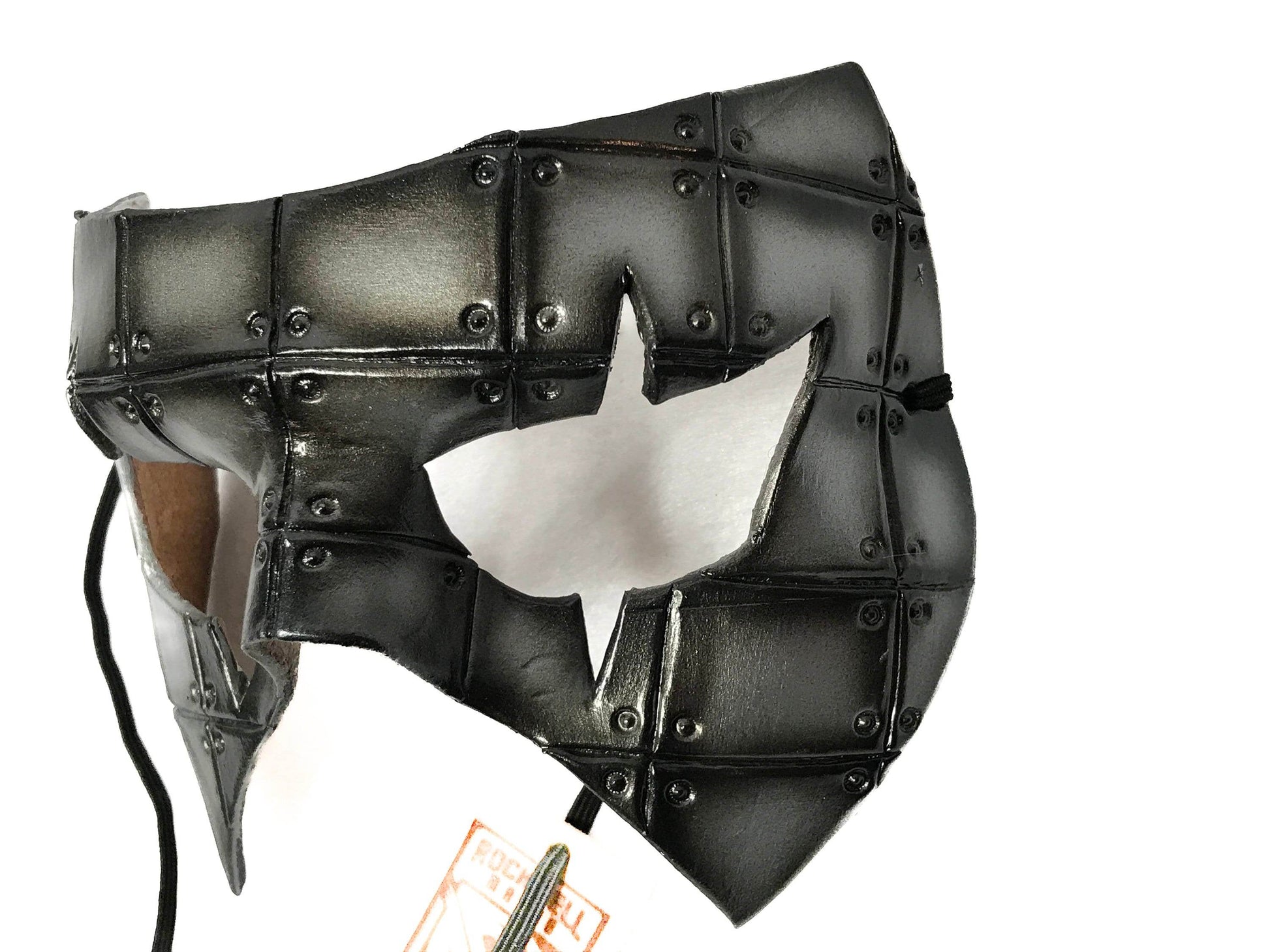 Silver Handmade Genuine Leather Mask in Rusted Steel Pattern - 