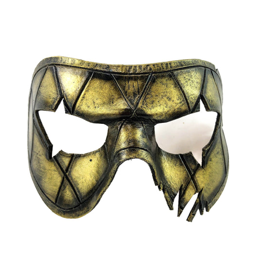 Harlequin Handmade Genuine Leather Mask in Gold - 