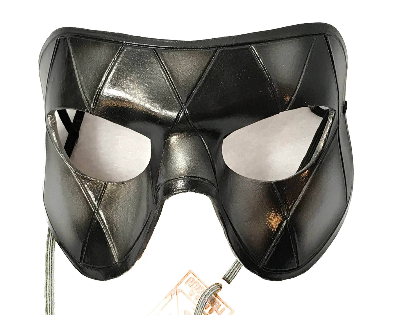 Silver Harlequin Handmade Genuine Leather Mask in Black and Silver - 