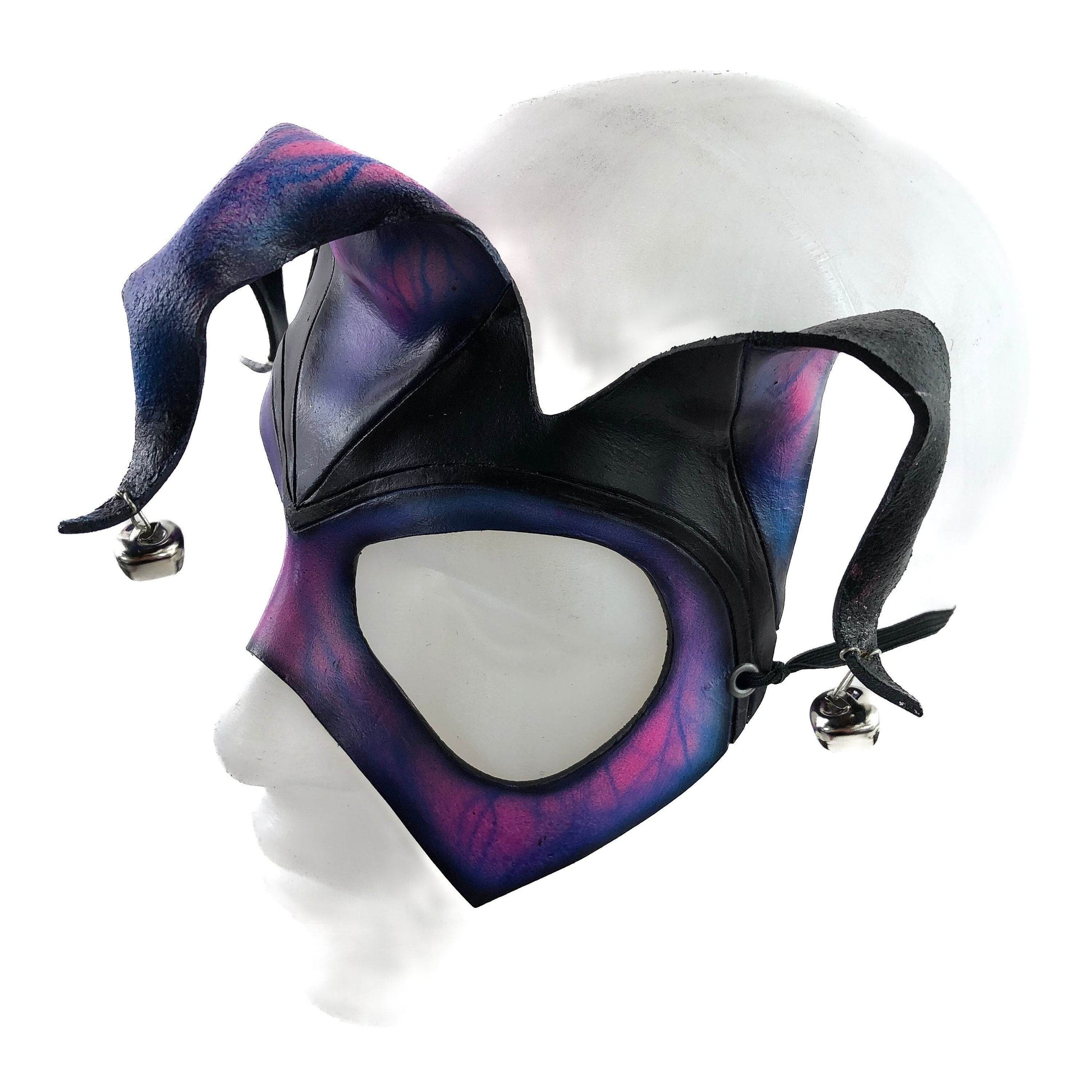 Handmade Genuine Leather Jester Mask in Blue and Pink - 