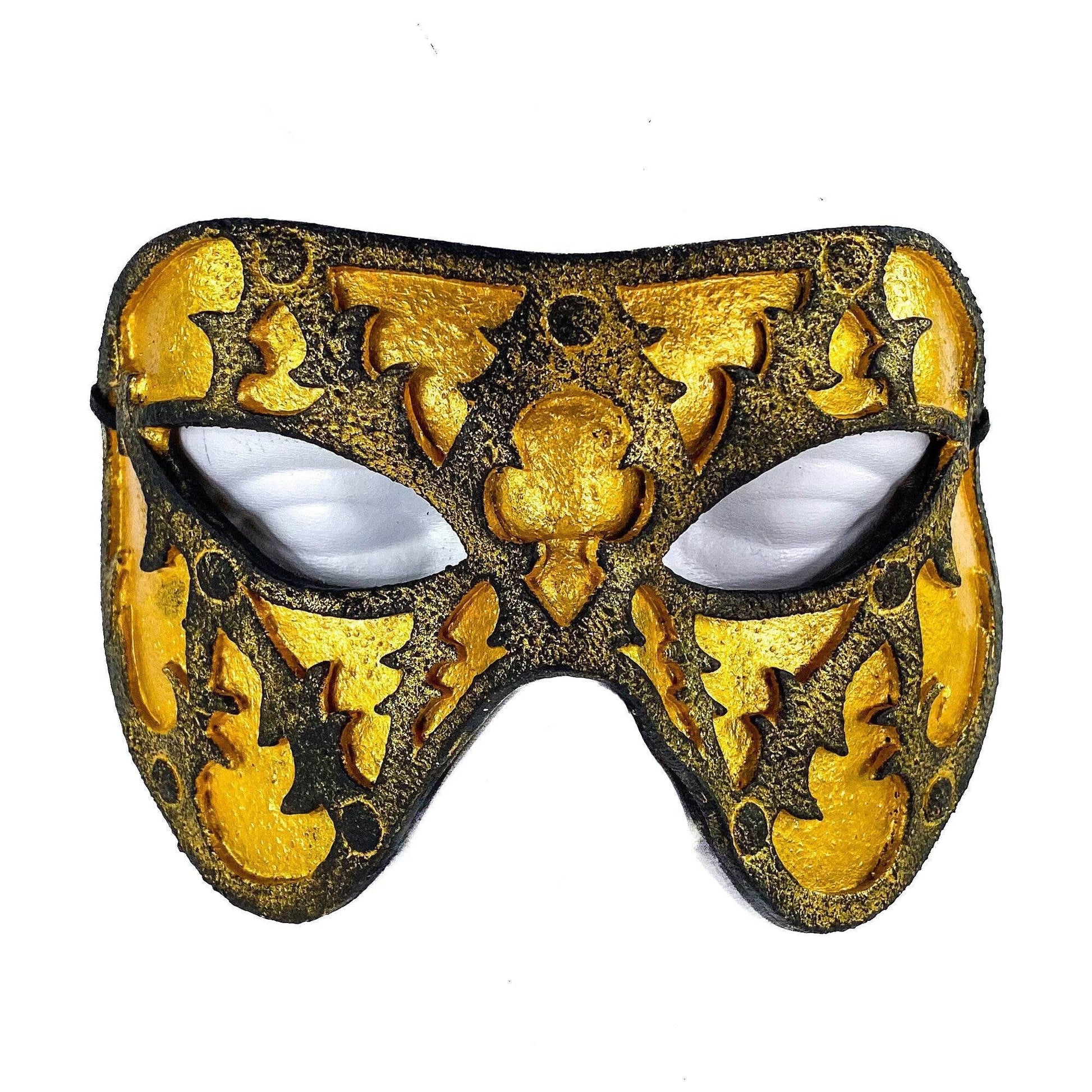 Dual Layer Handmade Genuine Leather Mask in Gold and Black - 