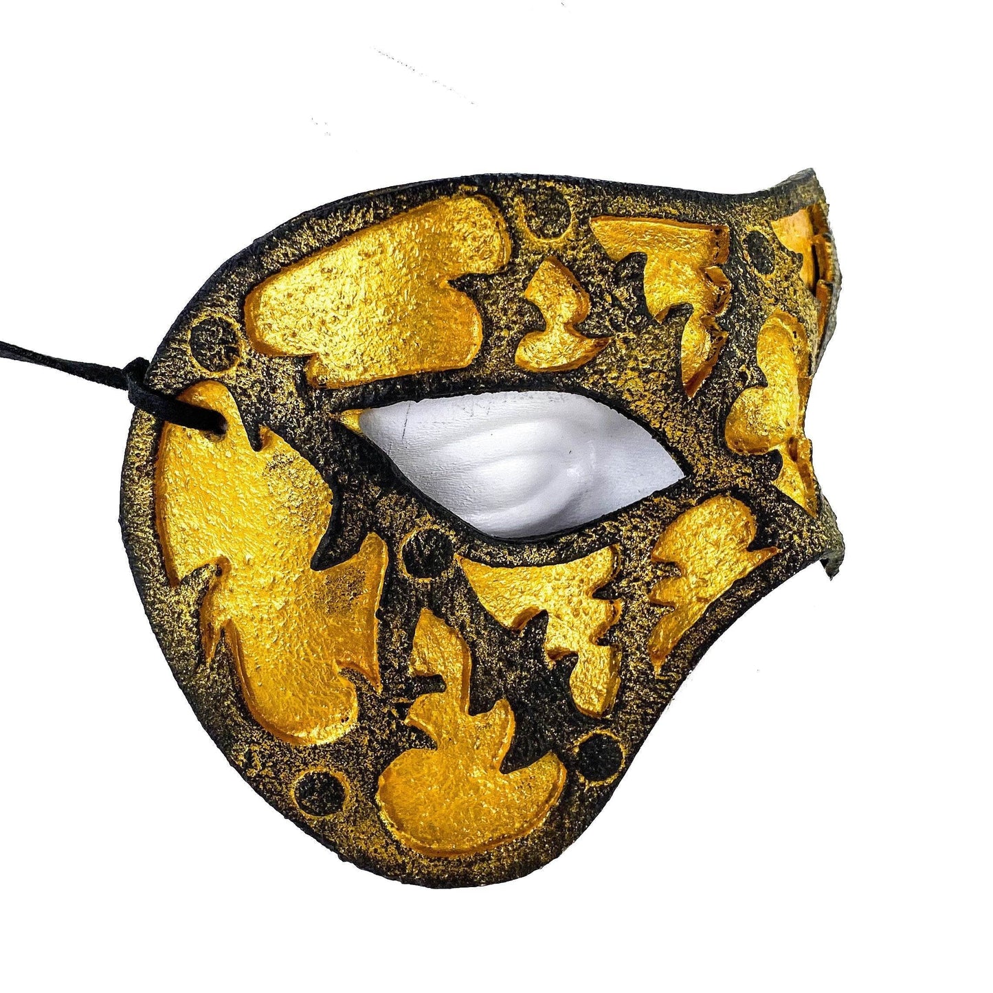 Dual Layer Handmade Genuine Leather Mask in Gold and Black - 