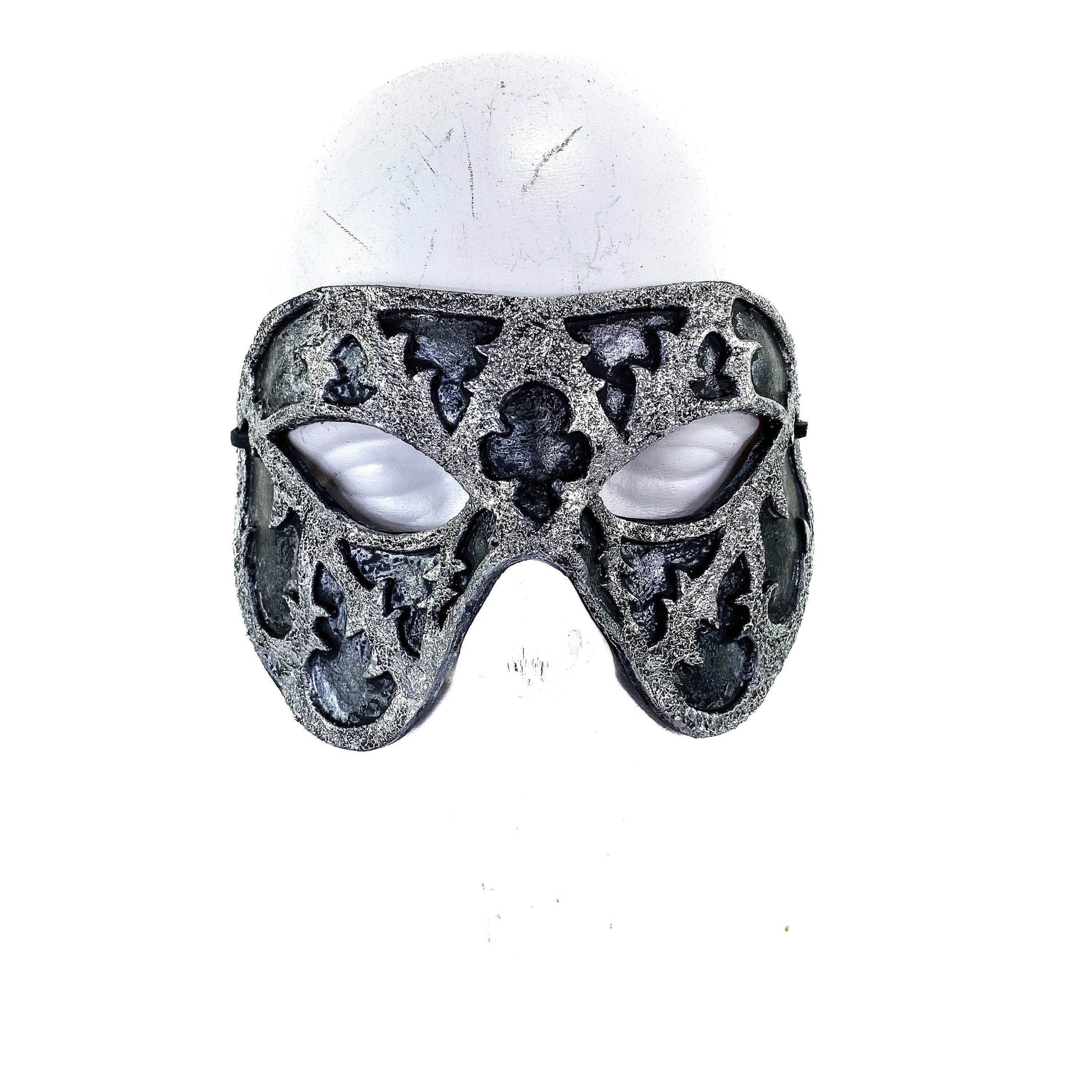 Dual Layer Handmade Genuine Leather Mask in Silver and Black - 