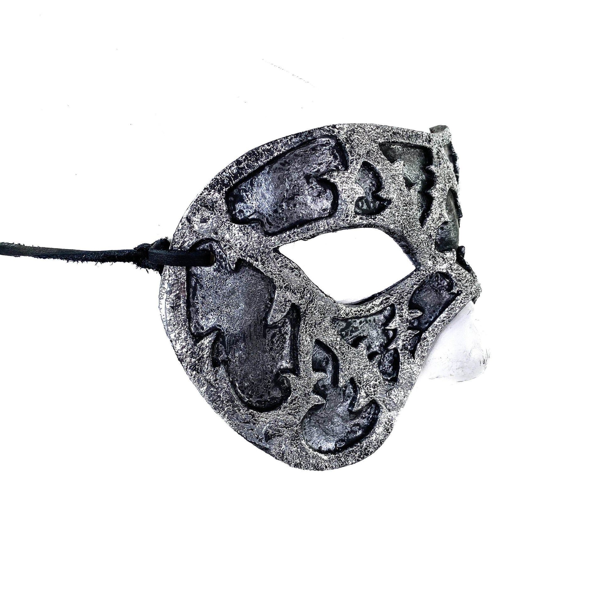 Dual Layer Handmade Genuine Leather Mask in Silver and Black - 