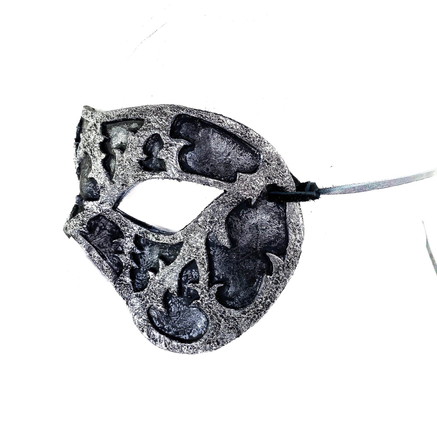 Dual Layer Handmade Genuine Leather Mask in Silver and Black - 