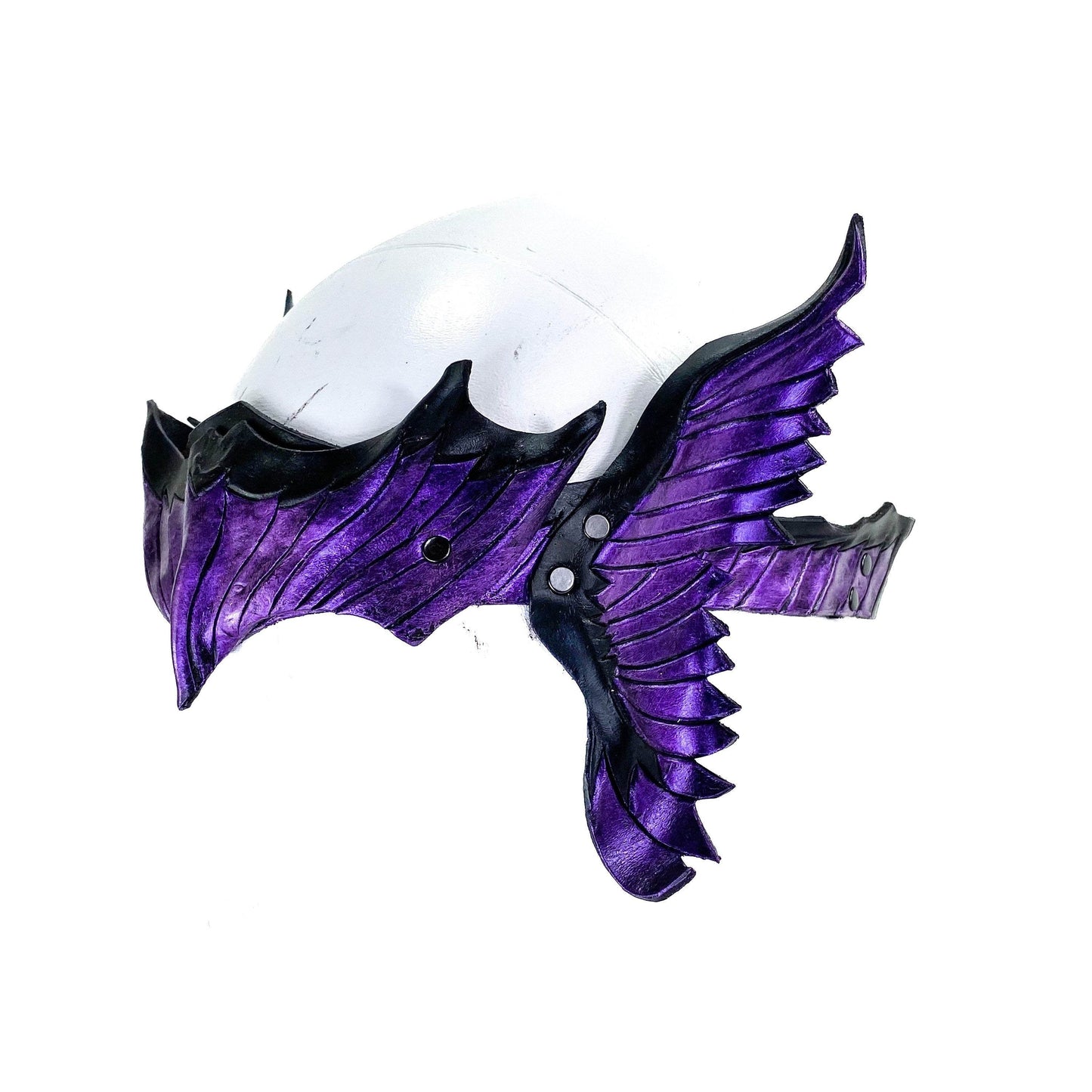 Masquerade Crown of Handmade Genuine Leather in Purple and Black - 
