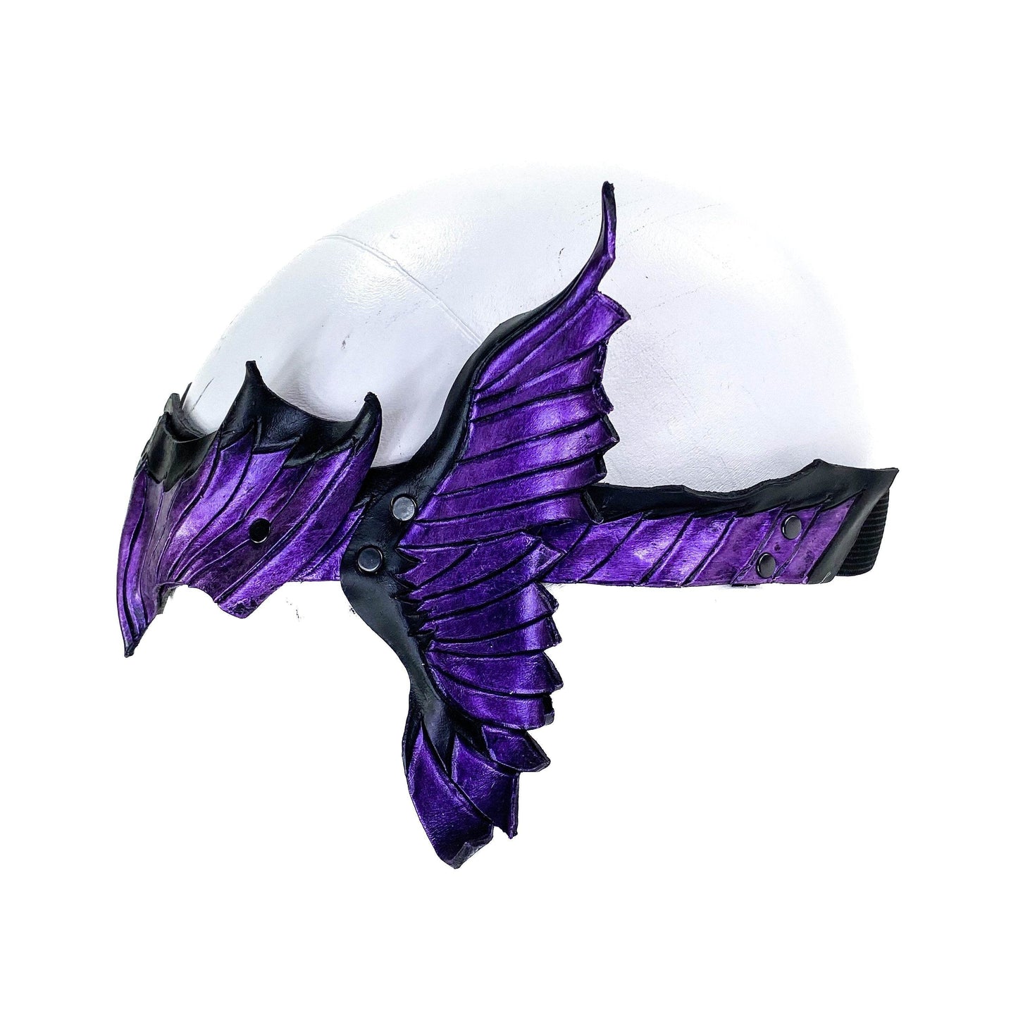 Masquerade Crown of Handmade Genuine Leather in Purple and Black - 