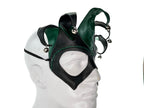 Handmade Genuine Leather Five Point Jester Mask in Green and Black - 