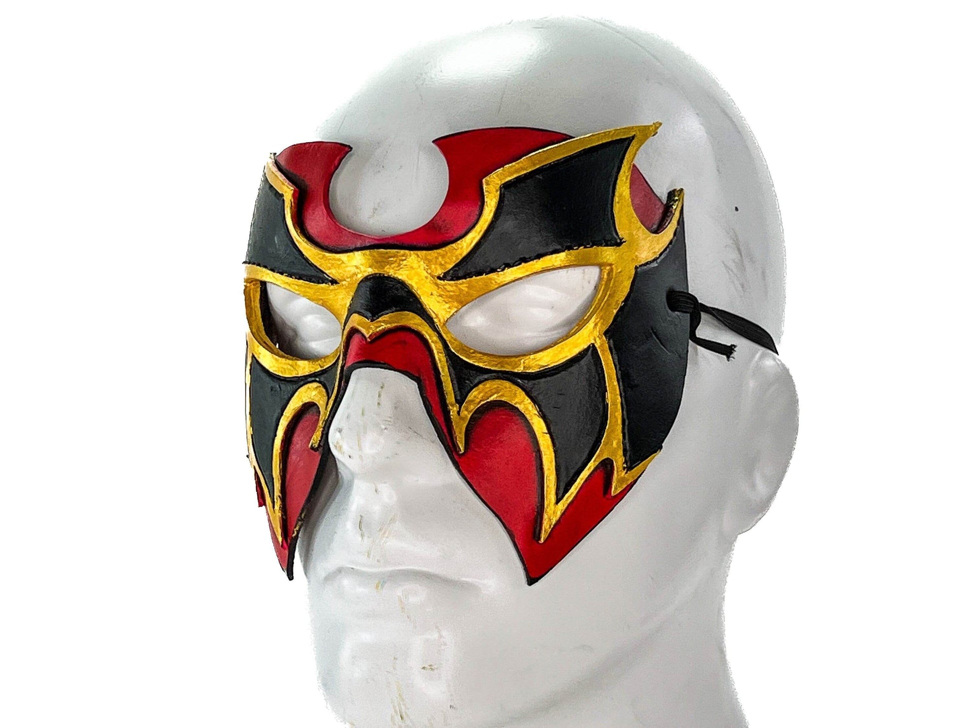 Super Hero Wrestling Mask Handmade Genuine Leather Mask in Red and Gold - 