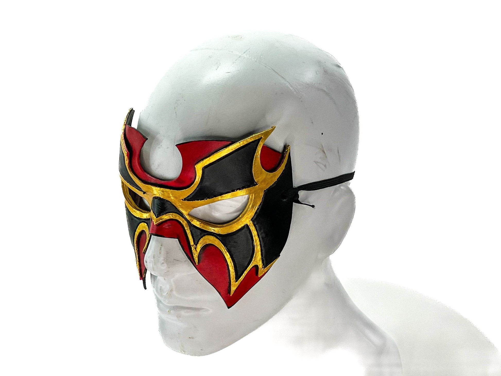 Super Hero Wrestling Mask Handmade Genuine Leather Mask in Red and Gold - 