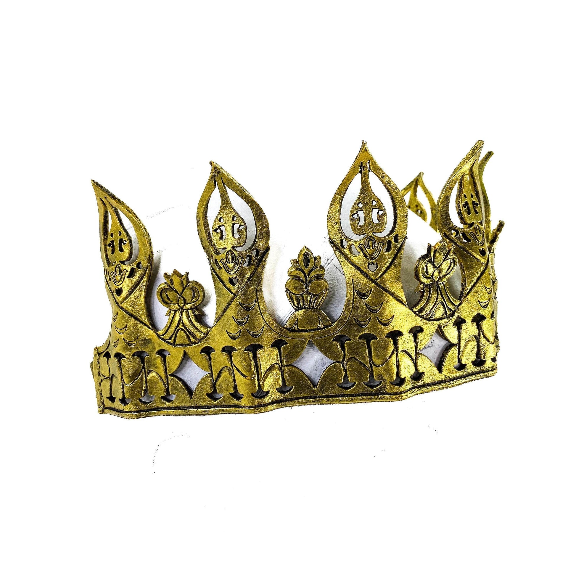 Masquerade Crown of Handmade Genuine Leather in Gold - 