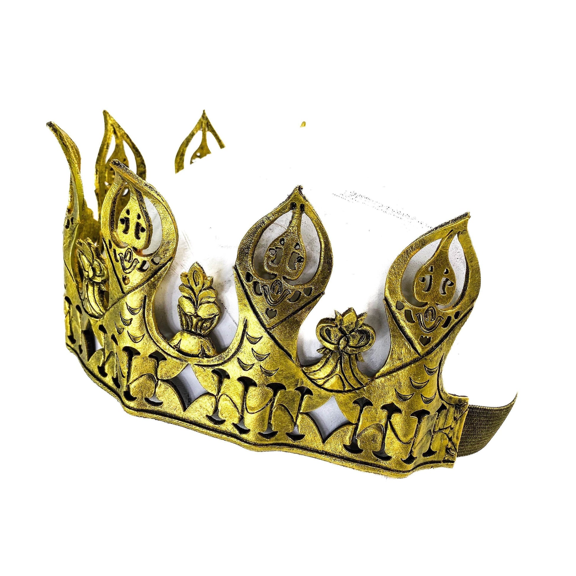 Masquerade Crown of Handmade Genuine Leather in Gold - 