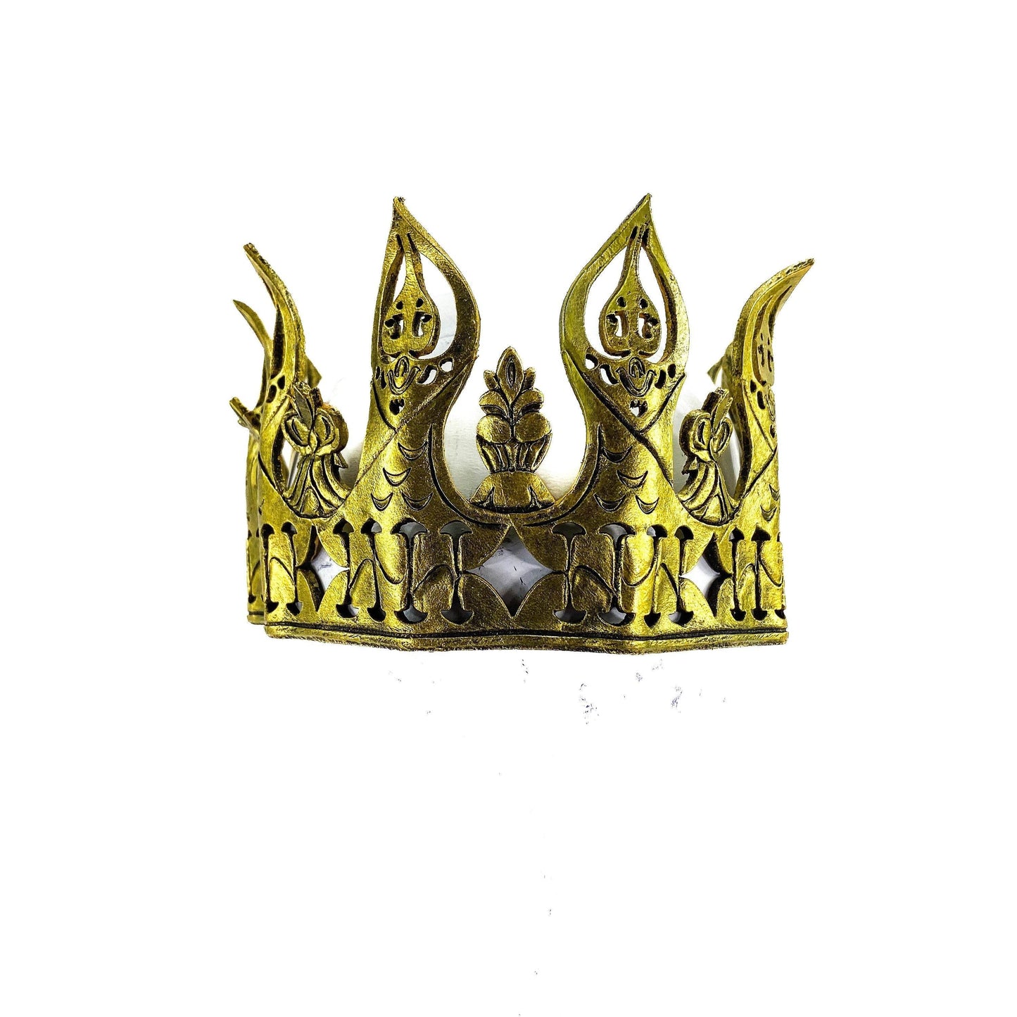 Masquerade Crown of Handmade Genuine Leather in Gold - 
