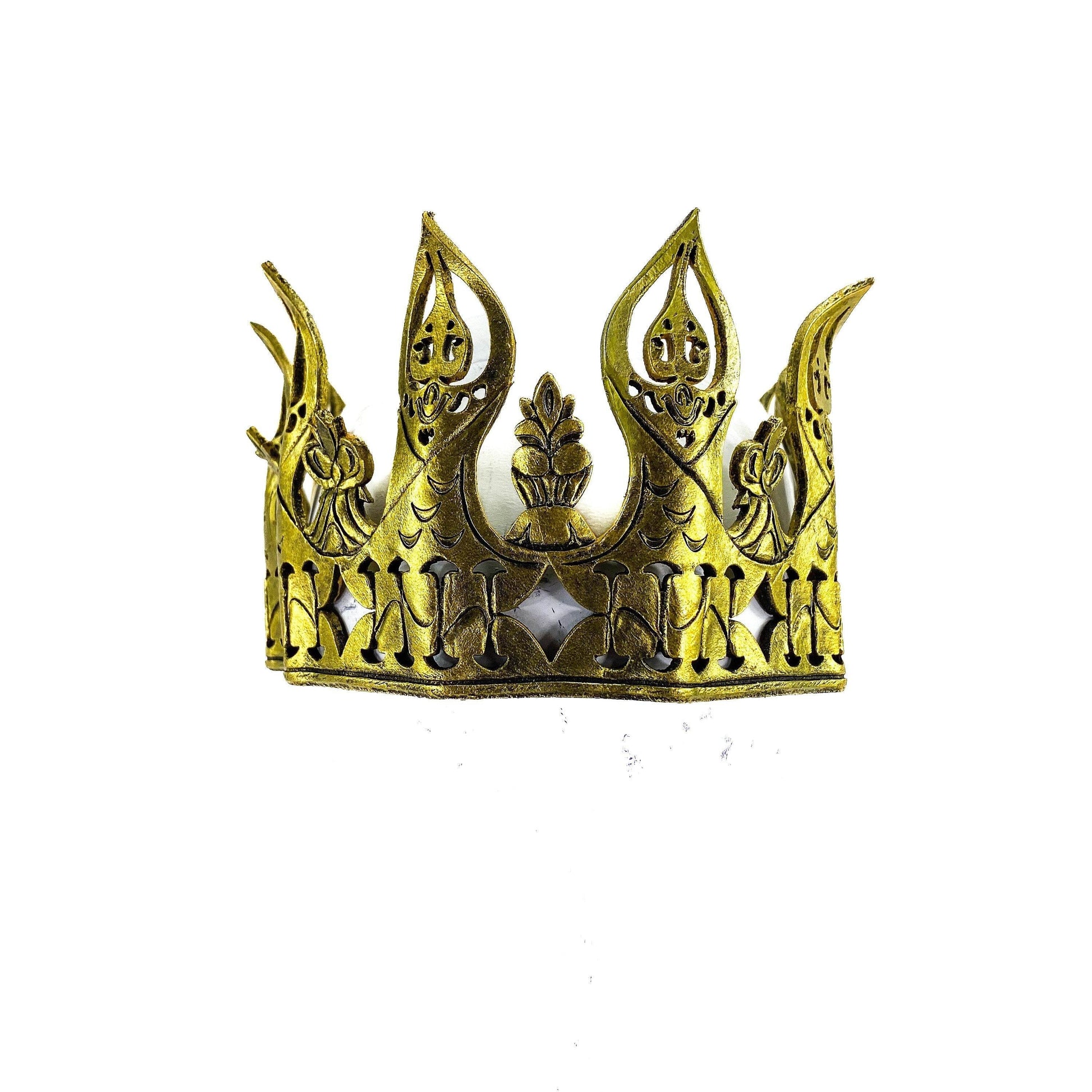 Masquerade Crown of Handmade Genuine Leather in Gold - 
