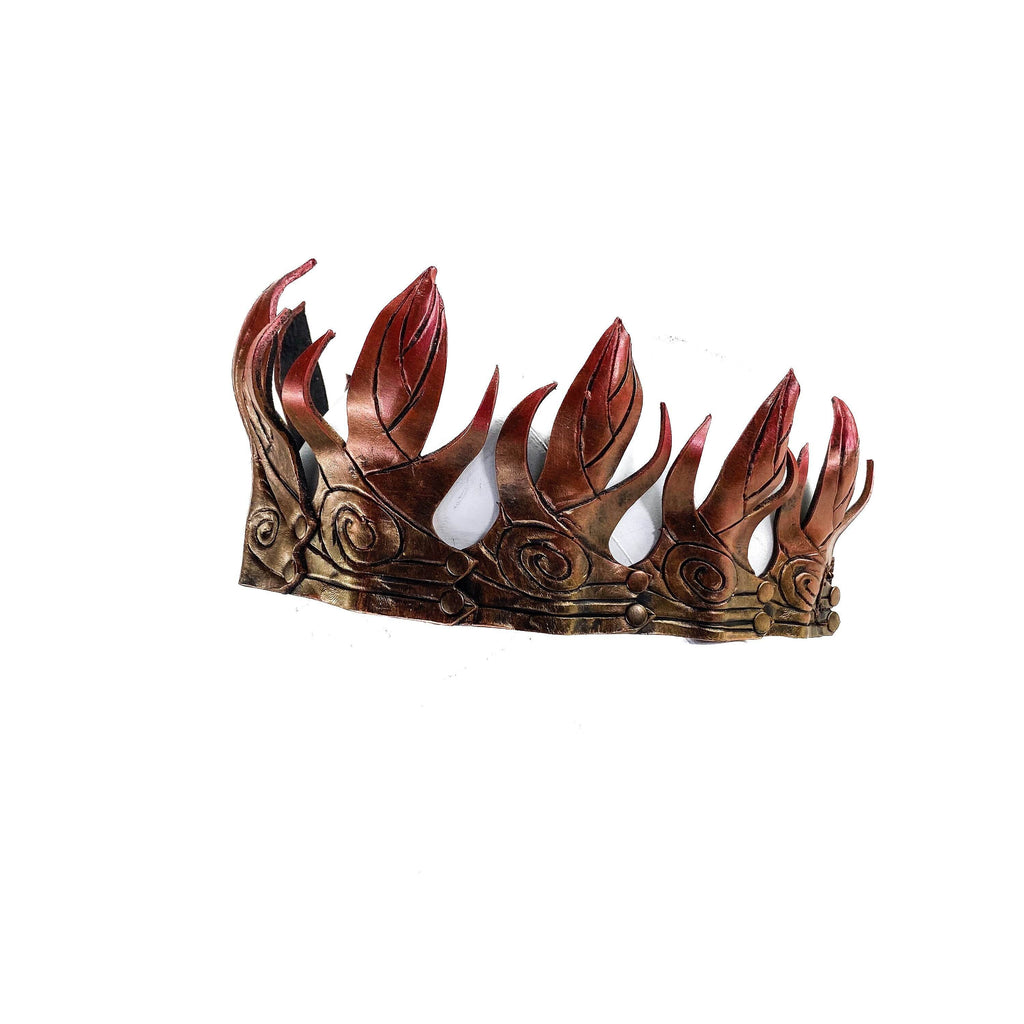 Masquerade Crown of Handmade Genuine Leather in Gold and red gradient - 