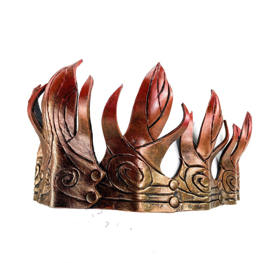 Masquerade Crown of Handmade Genuine Leather in Gold and red gradient - 
