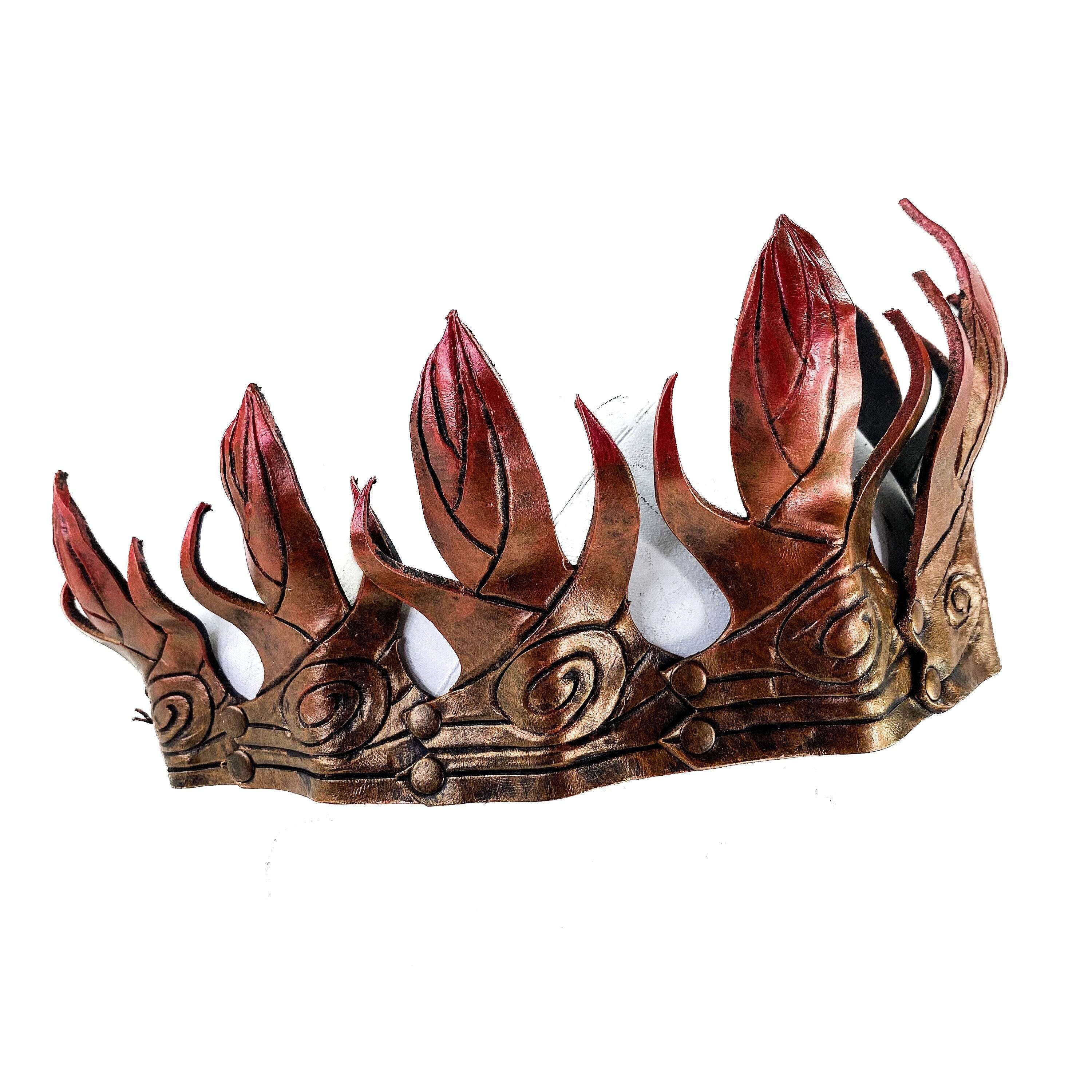 Masquerade Crown of Handmade Genuine Leather in Gold and red gradient - 