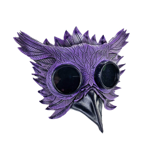 Purple Horned Owl Goggles Handmade Genuine Leather Mask - 