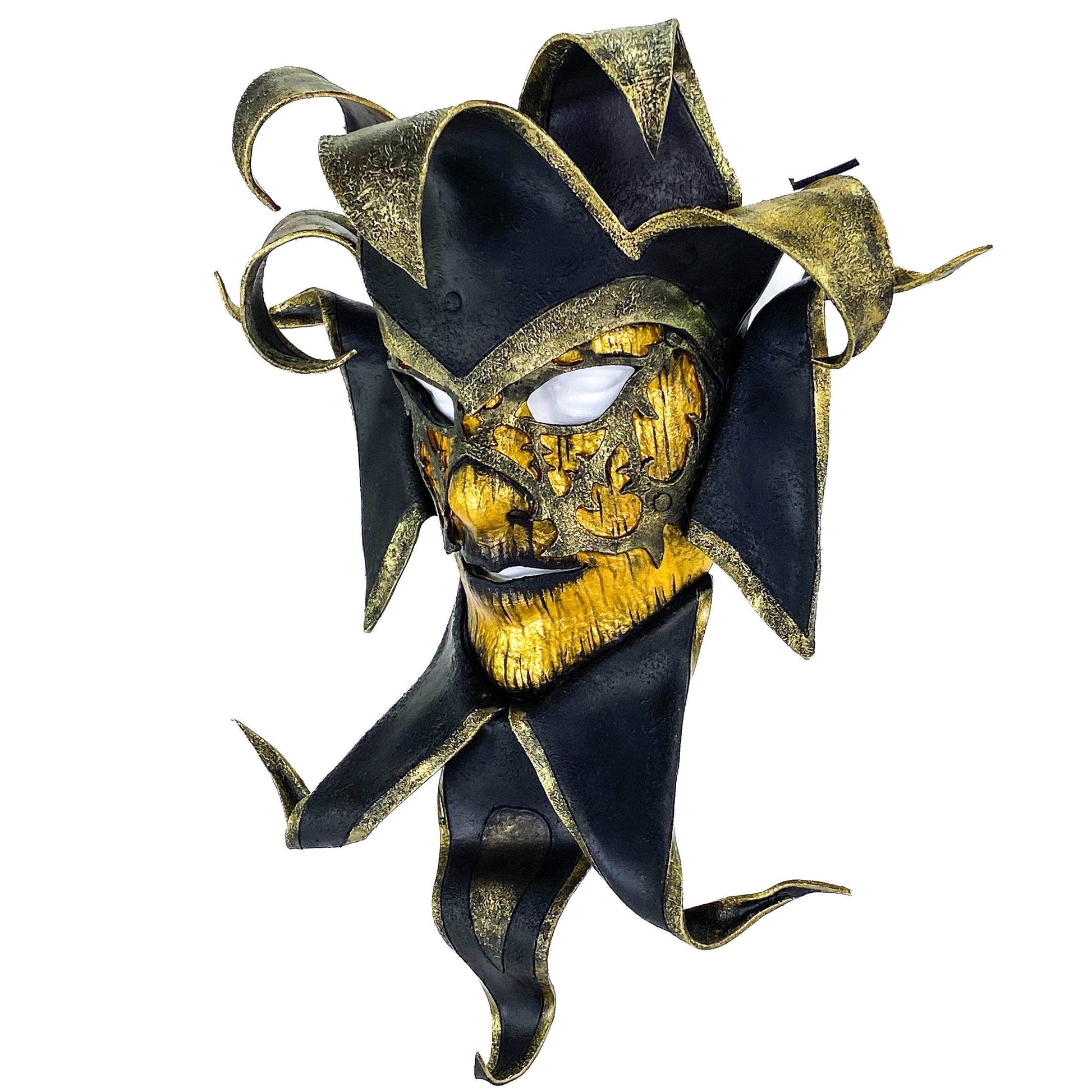 Venetian inspired Jester Mask in Gold and Black - Wearable or Wall Art - 