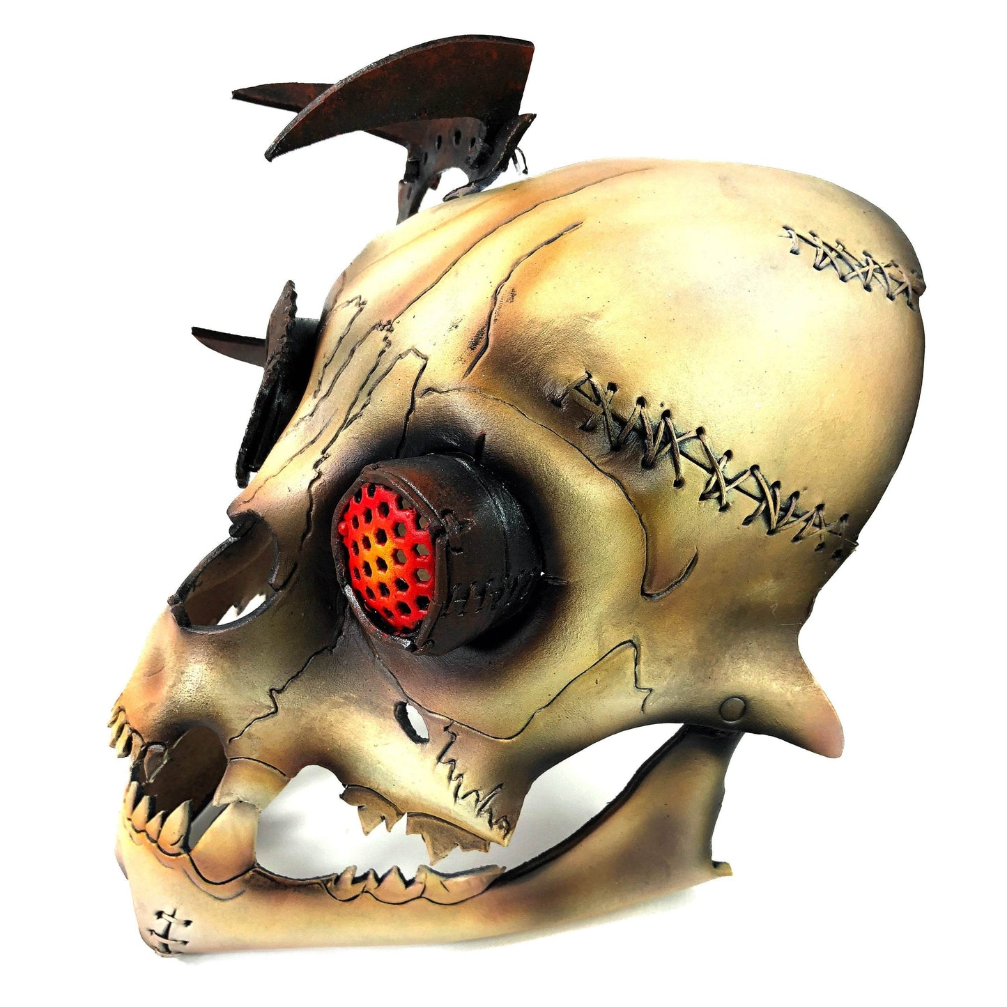 Handcrafted Genuine Leather Dimensional Cat Skull Robot Mask - 