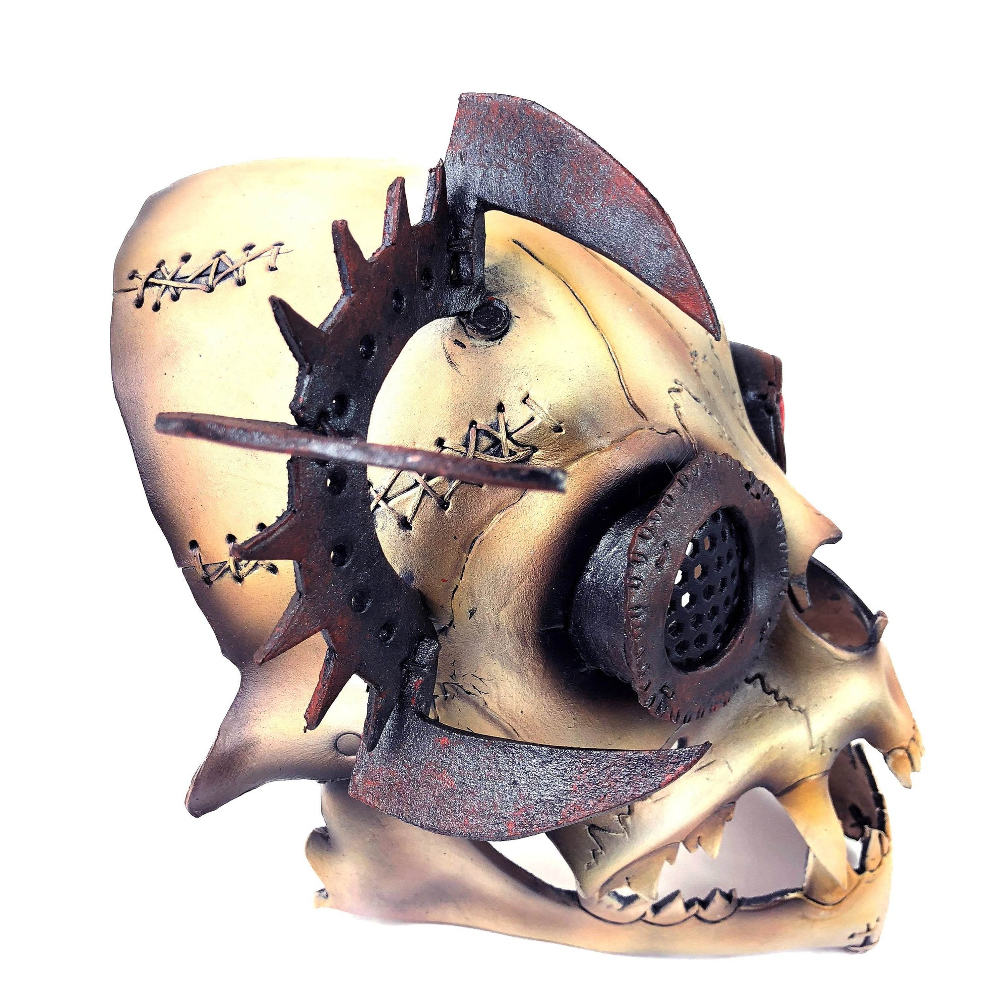Handcrafted Genuine Leather Dimensional Cat Skull Robot Mask - 