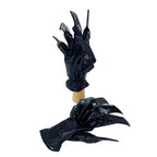 One Set of Two Handcrafted Genuine Leather Gloves with Claws in Black - 